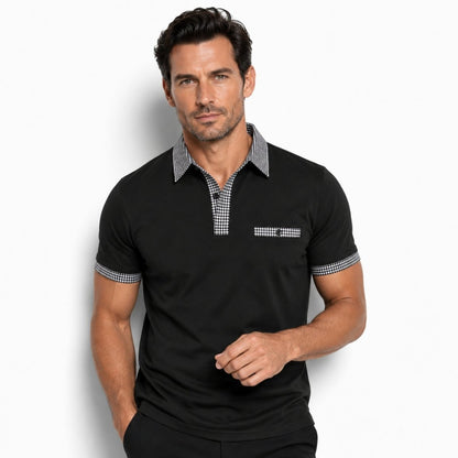 Herren-Kurzarm-Poloshirt mit gemustertem Besatz-Shirts for men-Alpenkind