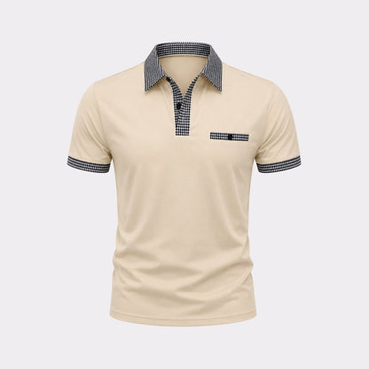 Herren-Kurzarm-Poloshirt mit gemustertem Besatz-Shirts for men-Alpenkind
