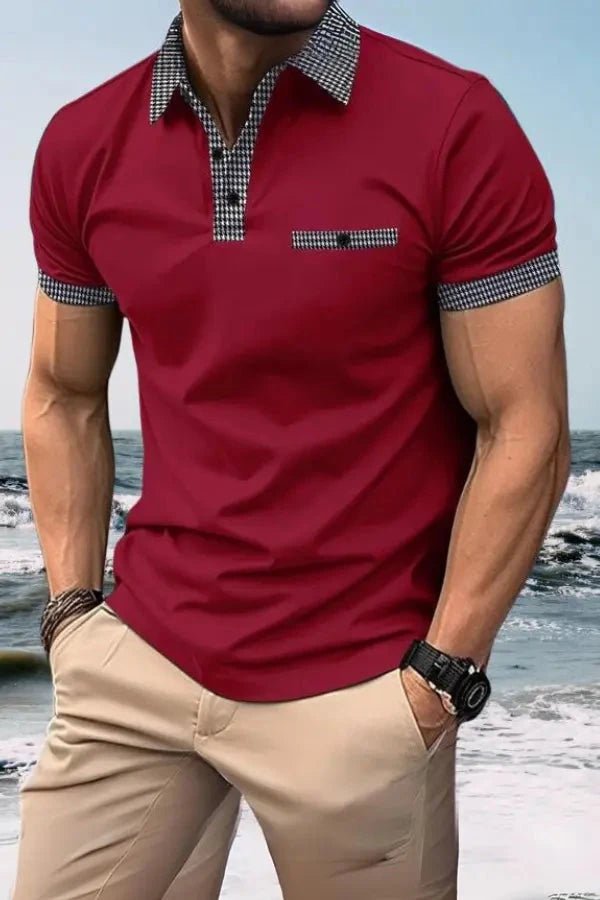 Herren-Kurzarm-Poloshirt mit gemustertem Besatz-Shirts for men-Alpenkind