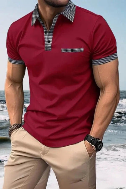 Herren-Kurzarm-Poloshirt mit gemustertem Besatz-Shirts for men-Alpenkind