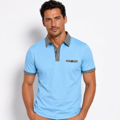 Herren-Kurzarm-Poloshirt mit gemustertem Besatz-Shirts for men-Alpenkind