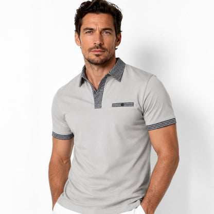 Herren-Kurzarm-Poloshirt mit gemustertem Besatz-Shirts for men-Alpenkind