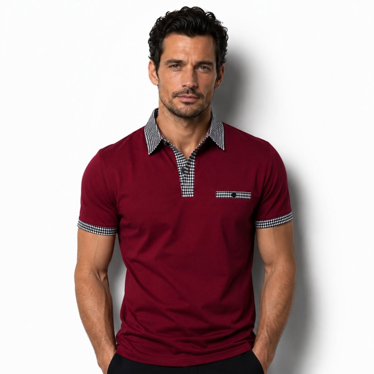 Herren-Kurzarm-Poloshirt mit gemustertem Besatz-Shirts for men-Alpenkind