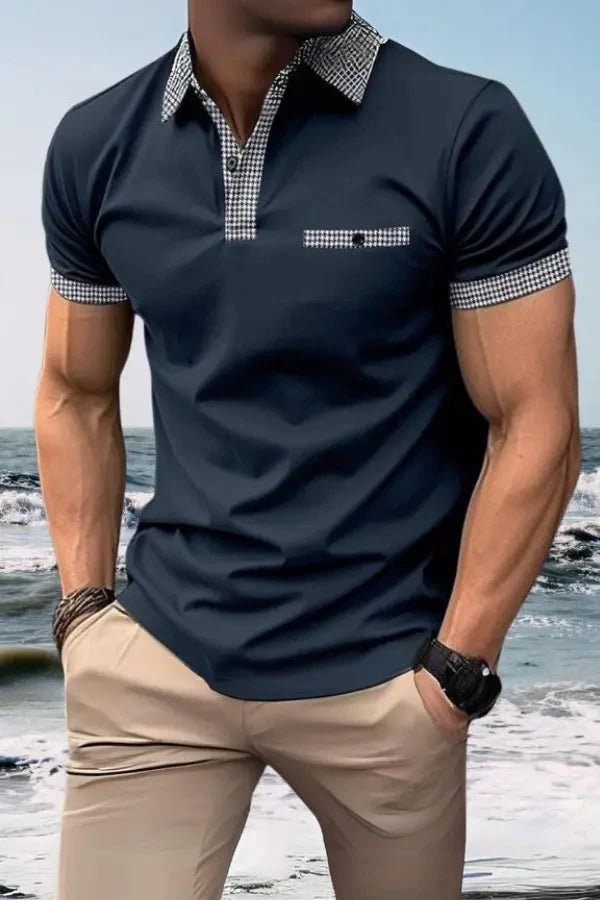Herren-Kurzarm-Poloshirt mit gemustertem Besatz-Shirts for men-Alpenkind