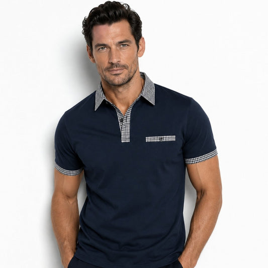 Herren-Kurzarm-Poloshirt mit gemustertem Besatz-Shirts for men-Alpenkind