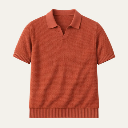 Herren Kurzarm Strick Polohemd mit offenem Kragen und Rippabschlüssen-Shirts for men-Alpenkind