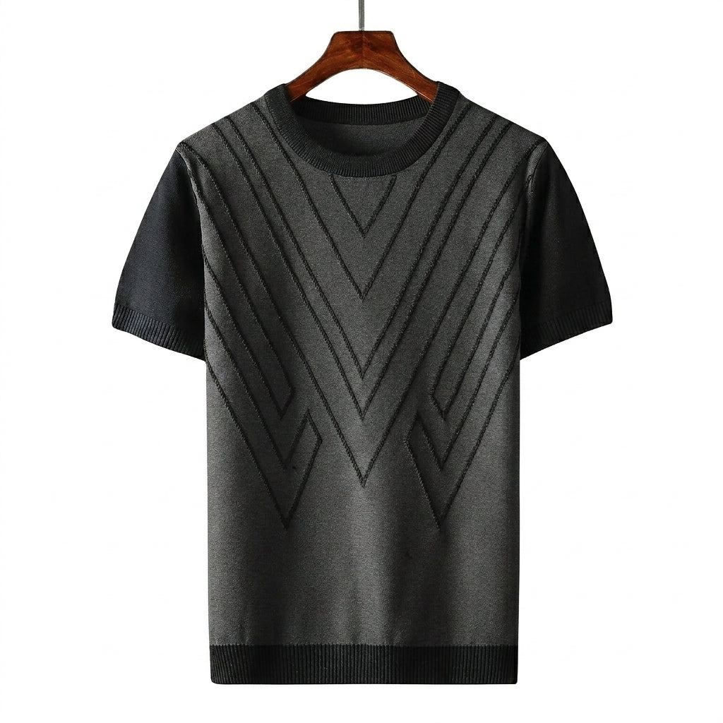 Herren Kurzarm Strickoberteil mit geometrischem V Muster-T-shirt for men-Alpenkind