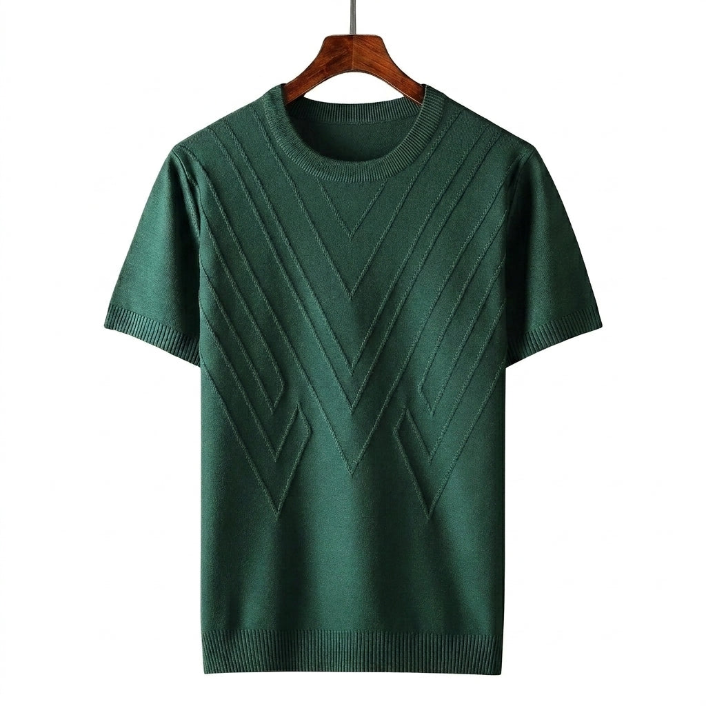 Herren Kurzarm Strickoberteil mit geometrischem V Muster-T-shirt for men-Alpenkind