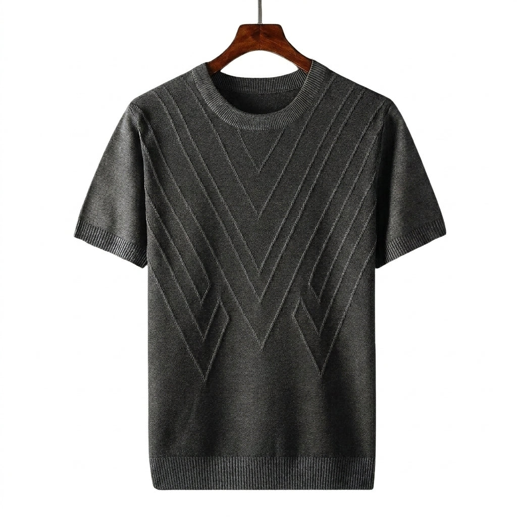 Herren Kurzarm Strickoberteil mit geometrischem V Muster-T-shirt for men-Alpenkind