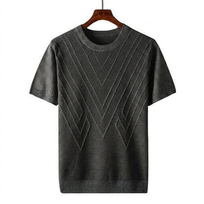 Herren Kurzarm Strickoberteil mit geometrischem V Muster-T-shirt for men-Alpenkind