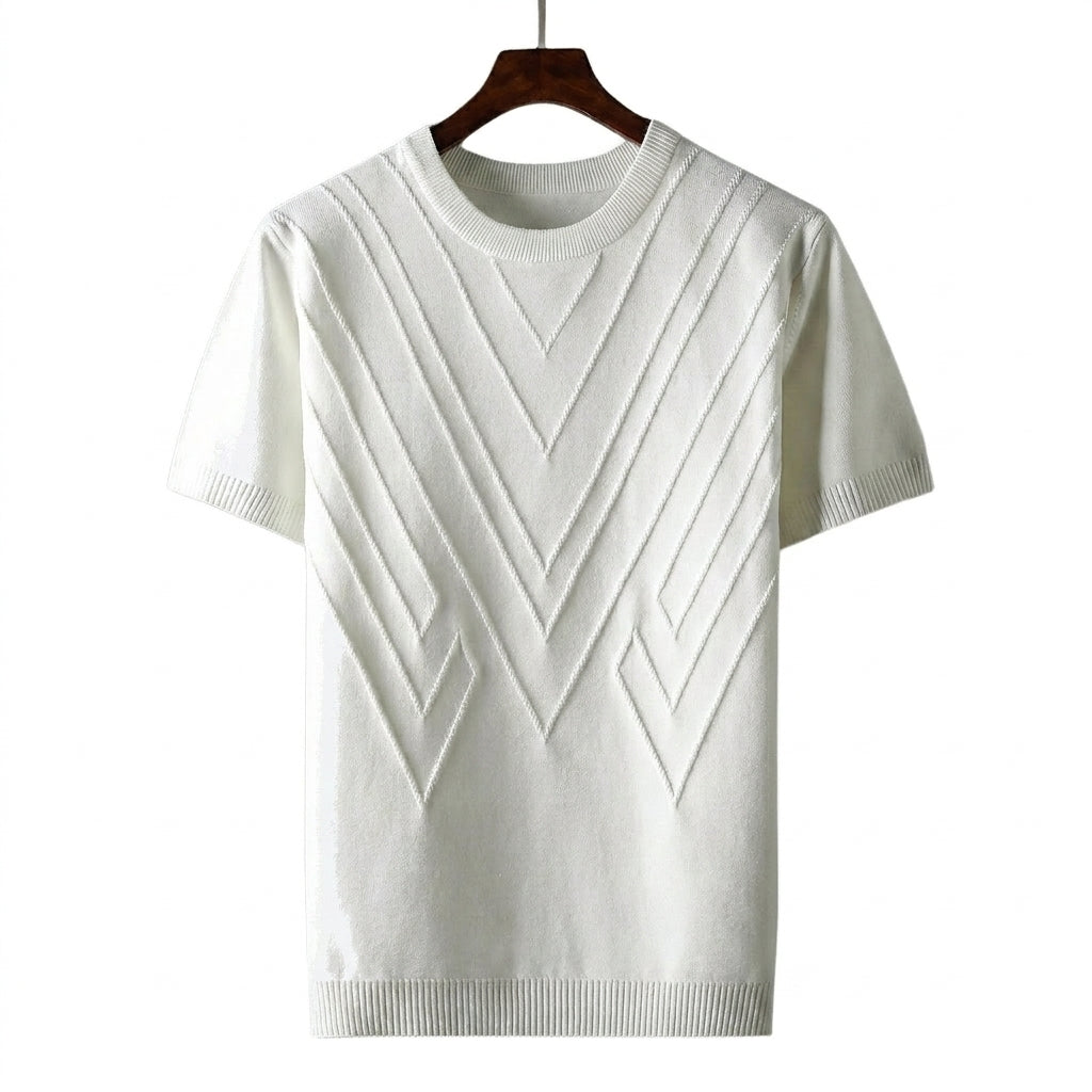 Herren Kurzarm Strickoberteil mit geometrischem V Muster-T-shirt for men-Alpenkind
