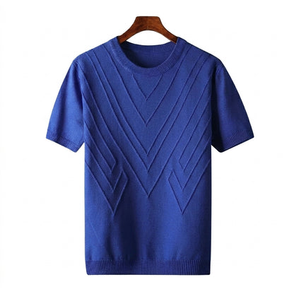Herren Kurzarm Strickoberteil mit geometrischem V Muster-T-shirt for men-Alpenkind