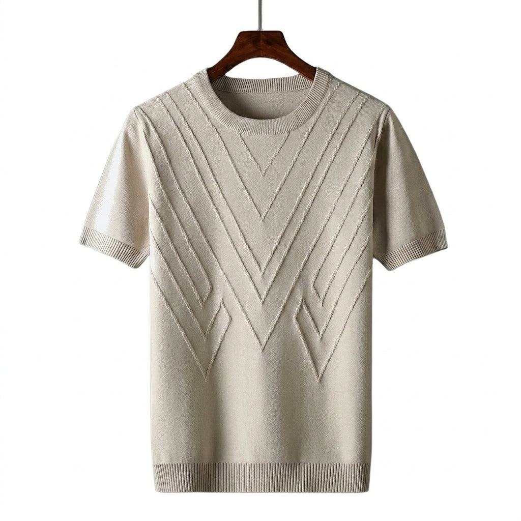 Herren Kurzarm Strickoberteil mit geometrischem V Muster-T-shirt for men-Alpenkind