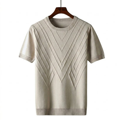 Herren Kurzarm Strickoberteil mit geometrischem V Muster-T-shirt for men-Alpenkind