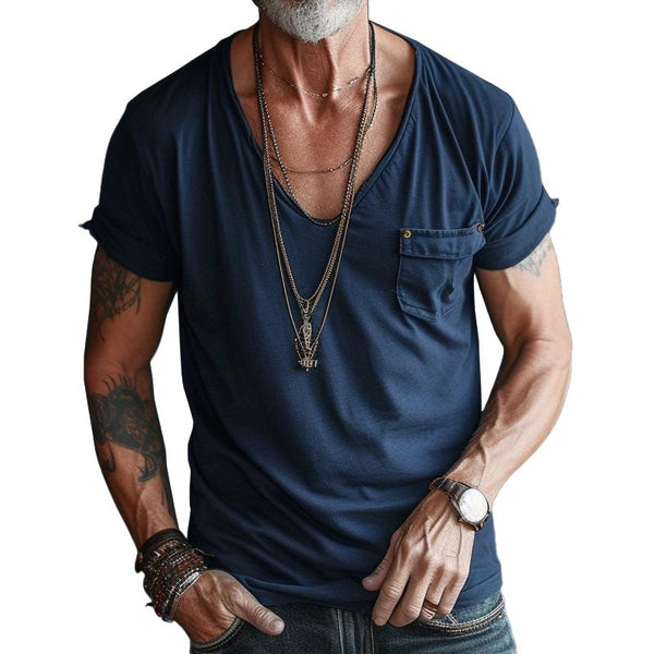 Herren Kurzarm T-Shirt mit V-Ausschnitt und Brusttasche-T-Shirts & Polos for men-Alpenkind