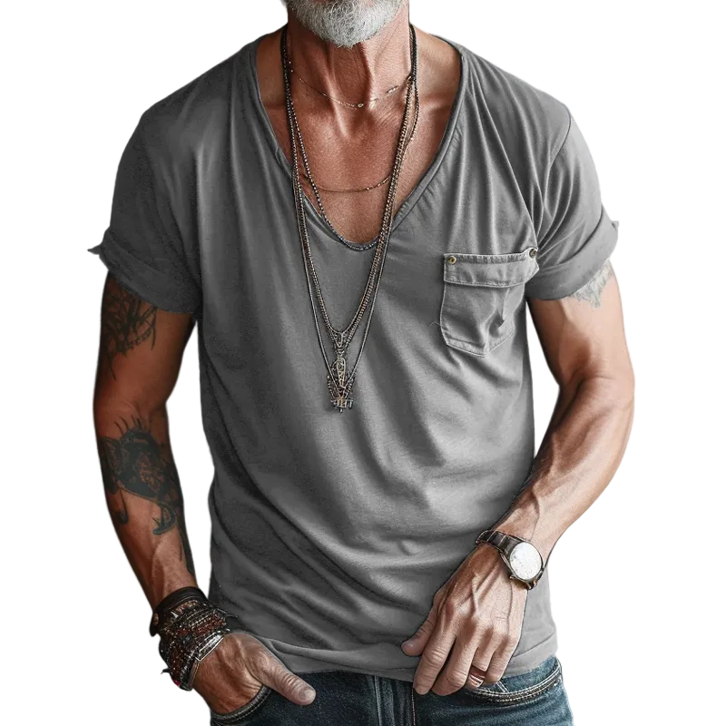 Herren Kurzarm T-Shirt mit V-Ausschnitt und Brusttasche-T-Shirts & Polos for men-Alpenkind
