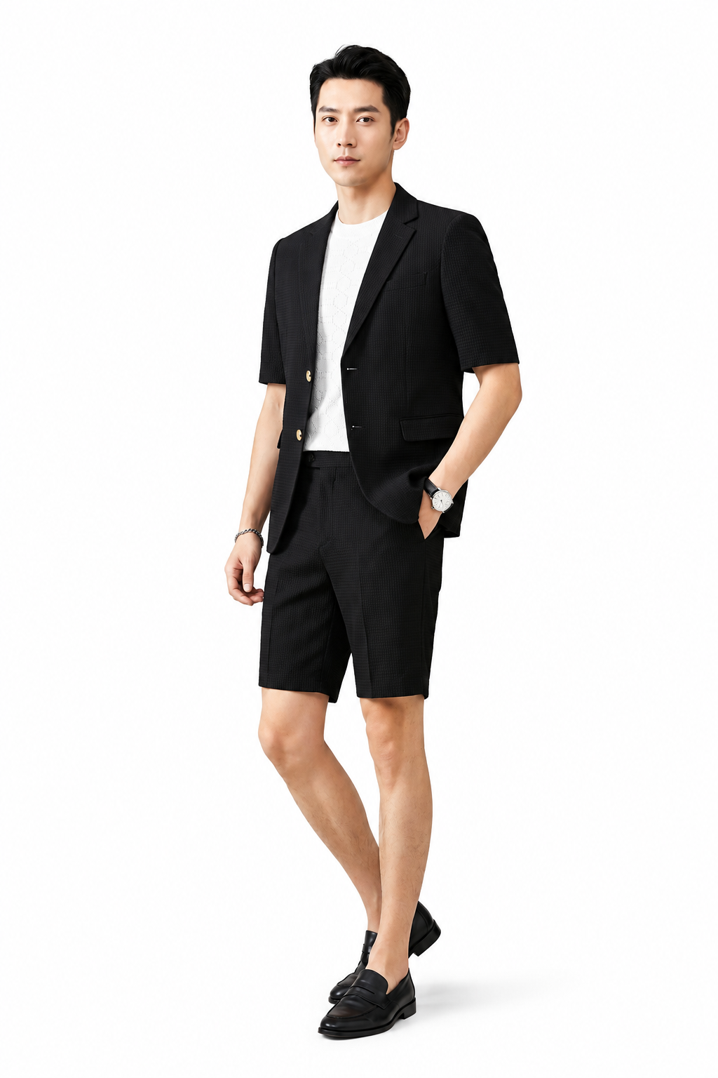 Herren Kurzarmblazer- und Shorts-Set-Sets for Men-Alpenkind