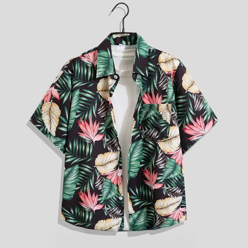 Herren-Kurzarmhemd mit Blumenmuster-Shirts for men-Alpenkind