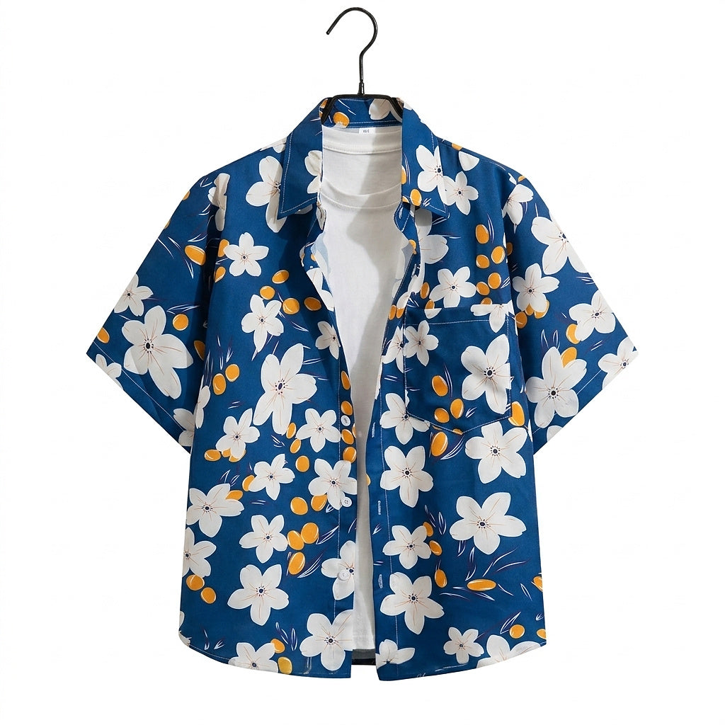 Herren-Kurzarmhemd mit Blumenmuster-Shirts for men-Alpenkind