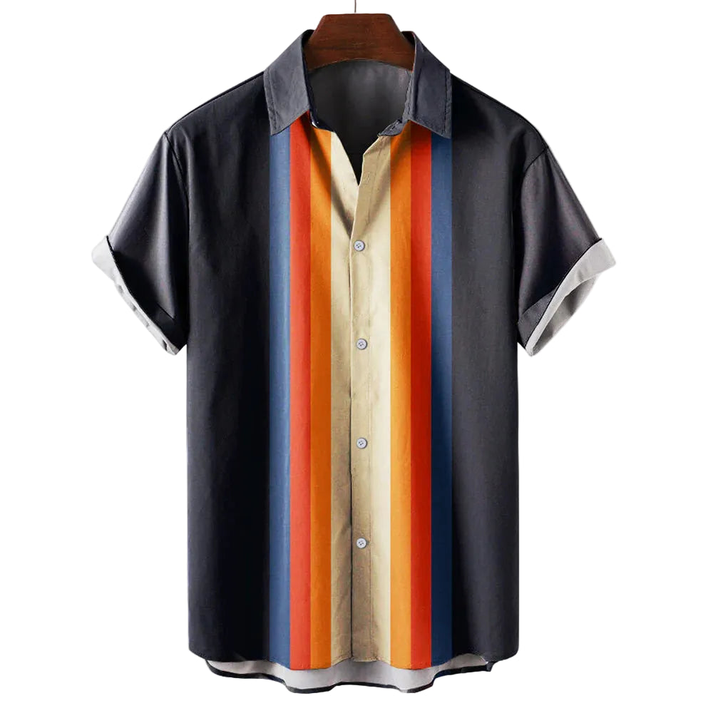 Herren Kurzarmhemd mit geometrischem Streifenpanel-Men Shirt-Alpenkind