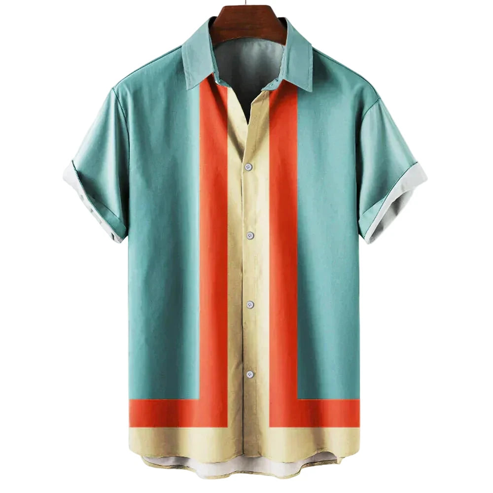 Herren Kurzarmhemd mit geometrischem Streifenpanel-Men Shirt-Alpenkind
