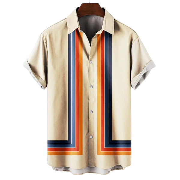 Herren Kurzarmhemd mit geometrischem Streifenpanel-Shirts for men-Alpenkind