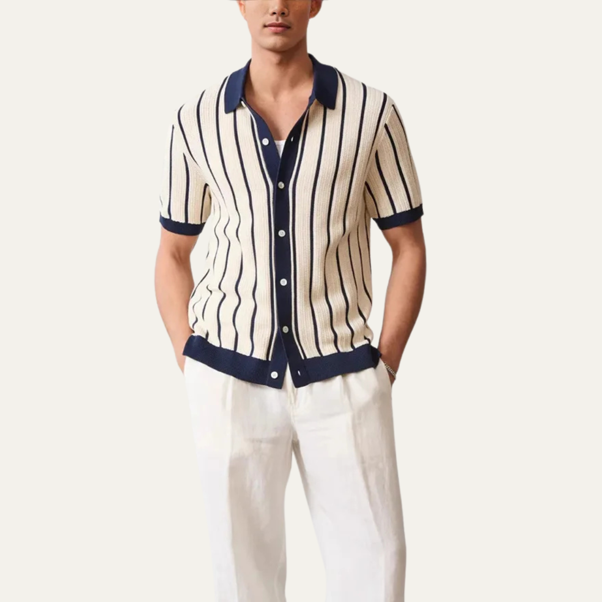 Herren Kurzarmhemd mit Kragen und vertikalem Streifenmuster-Shirts for men-Alpenkind