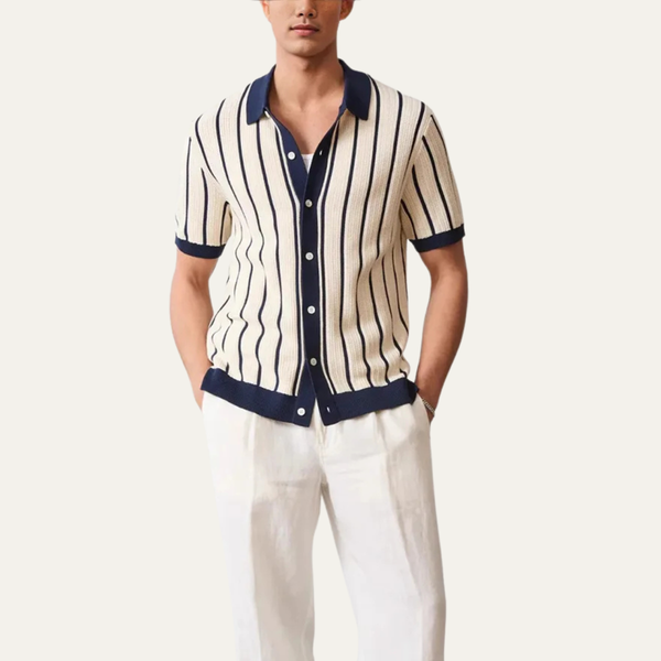 Herren Kurzarmhemd mit Kragen und vertikalem Streifenmuster-Shirts for men-Alpenkind