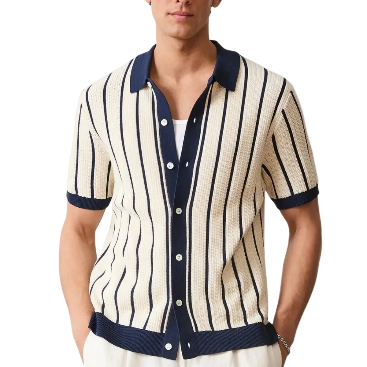Herren Kurzarmhemd mit Kragen und vertikalem Streifenmuster-Shirts for men-Alpenkind