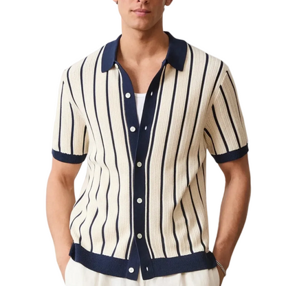 Herren Kurzarmhemd mit Kragen und vertikalem Streifenmuster-Shirts for men-Alpenkind