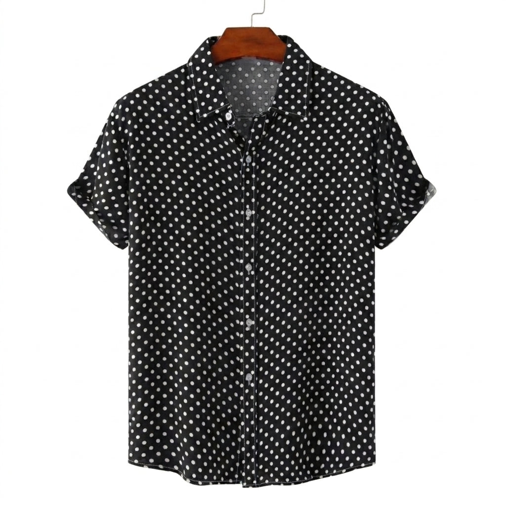 Herren-Kurzarmhemd mit Punktemuster und Knopfleiste-Shirts for men-Alpenkind