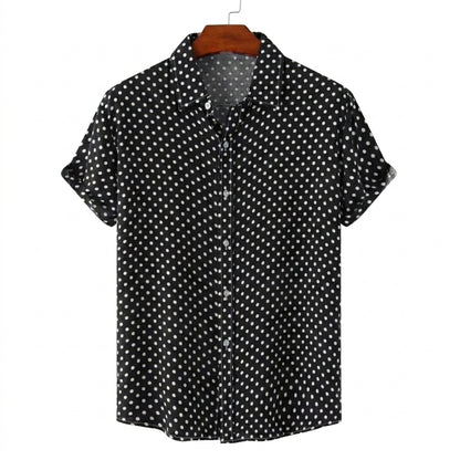 Herren-Kurzarmhemd mit Punktemuster und Knopfleiste-Shirts for men-Alpenkind