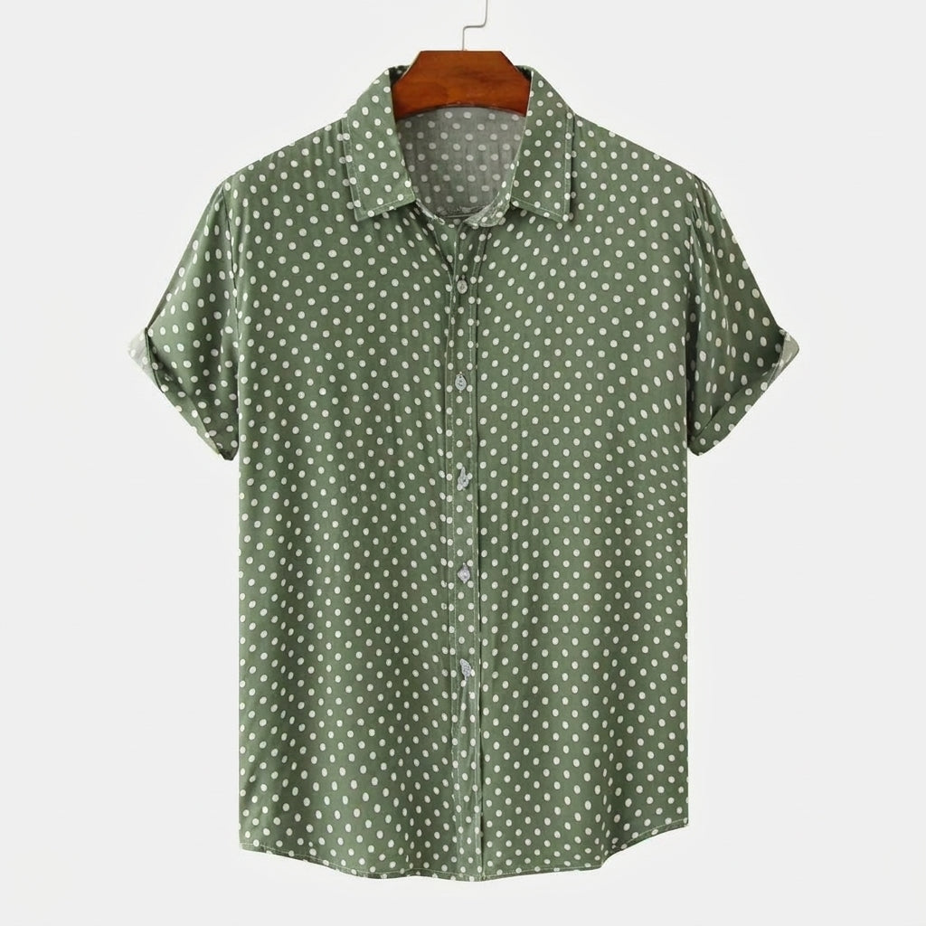 Herren-Kurzarmhemd mit Punktemuster und Knopfleiste-Shirts for men-Alpenkind