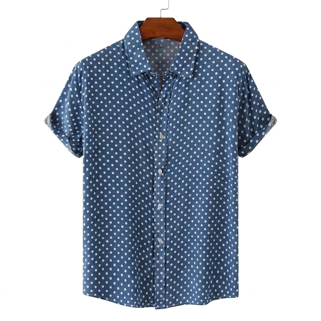 Herren-Kurzarmhemd mit Punktemuster und Knopfleiste-Shirts for men-Alpenkind