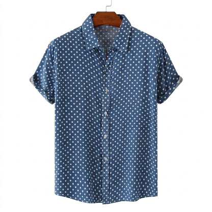 Herren-Kurzarmhemd mit Punktemuster und Knopfleiste-Shirts for men-Alpenkind