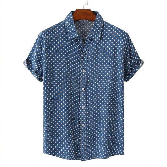 Herren-Kurzarmhemd mit Punktemuster und Knopfleiste-Shirts for men-Alpenkind