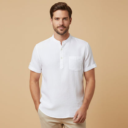 Herren-Kurzarmhemd mit Stehkragen, Knopfleiste und Brusttasche-Shirts for men-Alpenkind