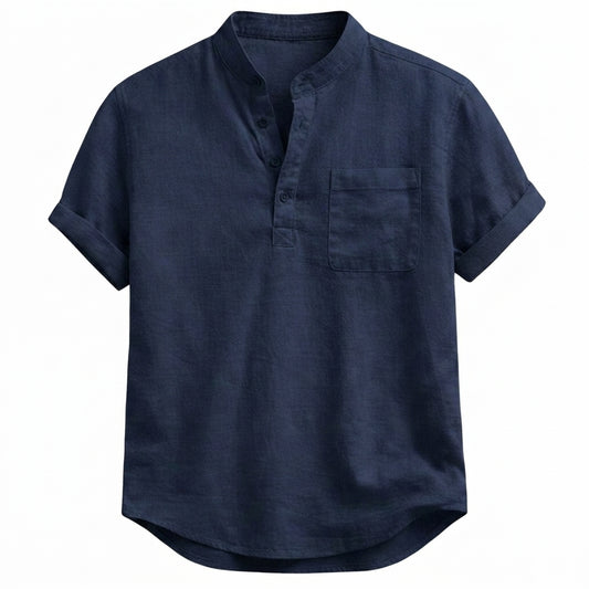 Herren-Kurzarmhemd mit Stehkragen, Knopfleiste und Brusttasche-Shirts for men-Alpenkind