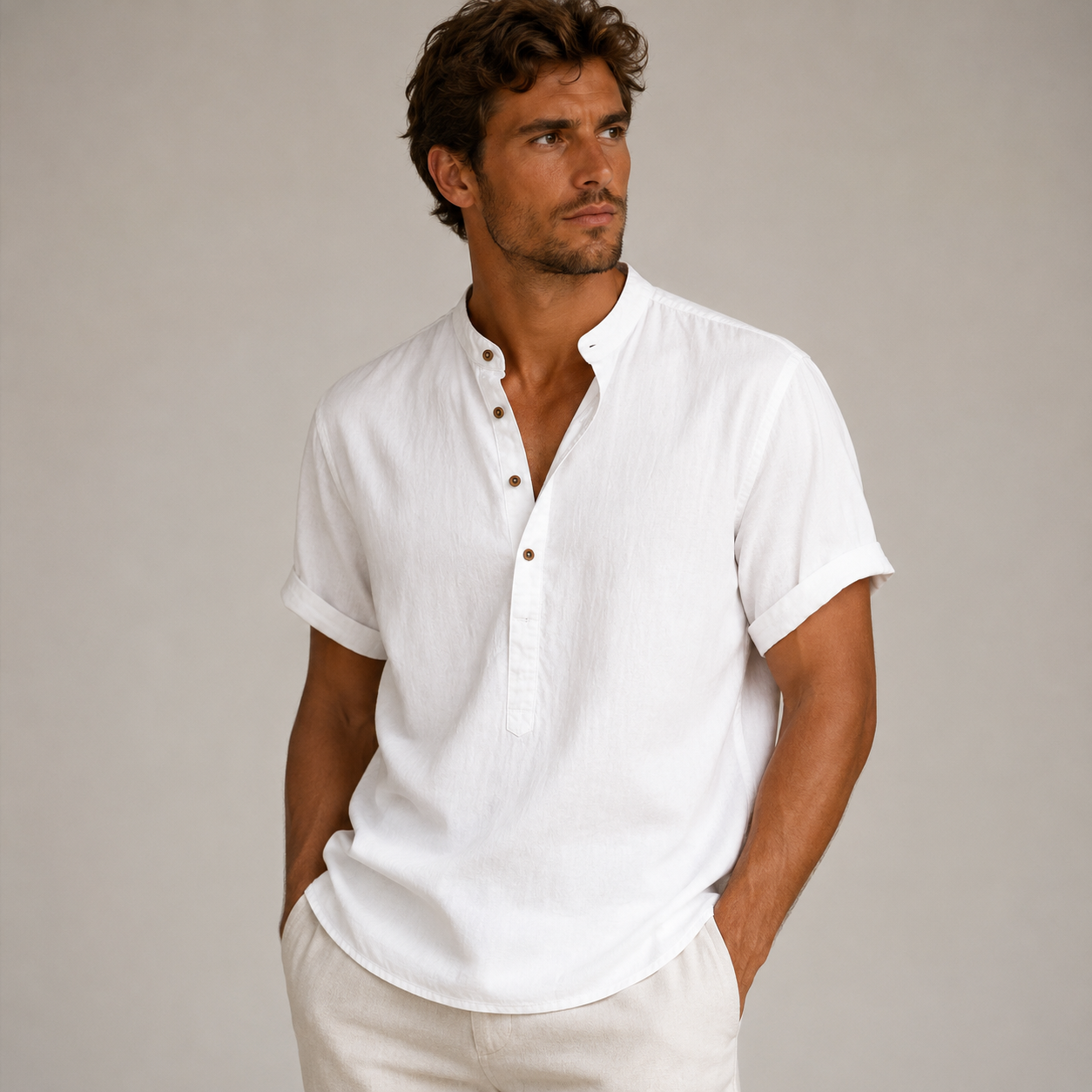 Herren Kurzarmhemd mit Stehkragen und halber Knopfleiste-Shirts for men-Alpenkind