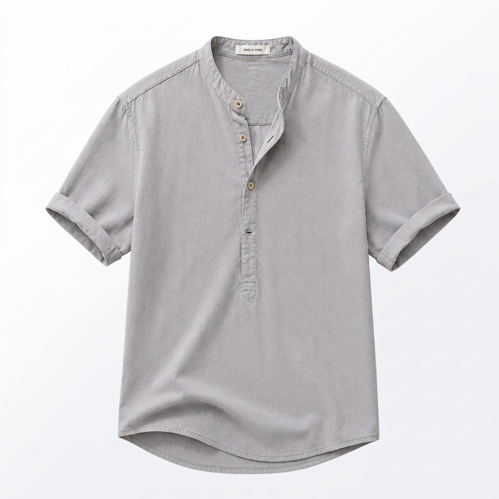 Herren Kurzarmhemd mit Stehkragen und halber Knopfleiste-Shirts for men-Alpenkind
