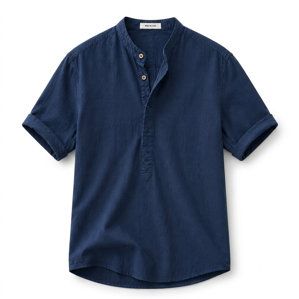 Herren Kurzarmhemd mit Stehkragen und halber Knopfleiste-Shirts for men-Alpenkind