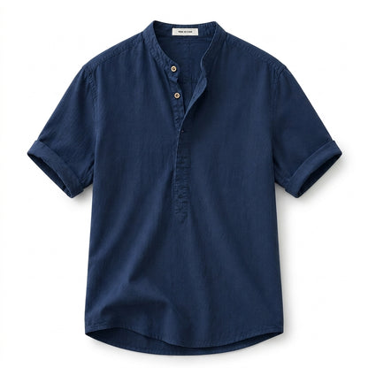 Herren Kurzarmhemd mit Stehkragen und halber Knopfleiste-Shirts for men-Alpenkind