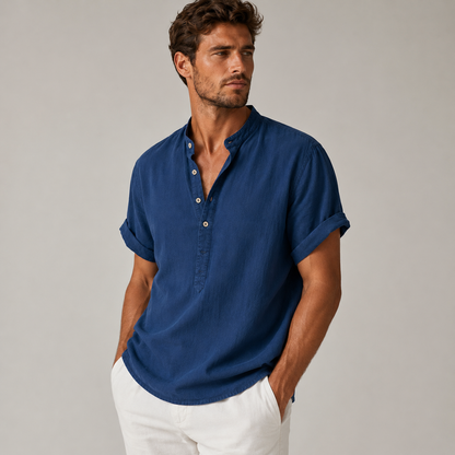 Herren Kurzarmhemd mit Stehkragen und halber Knopfleiste-Shirts for men-Alpenkind