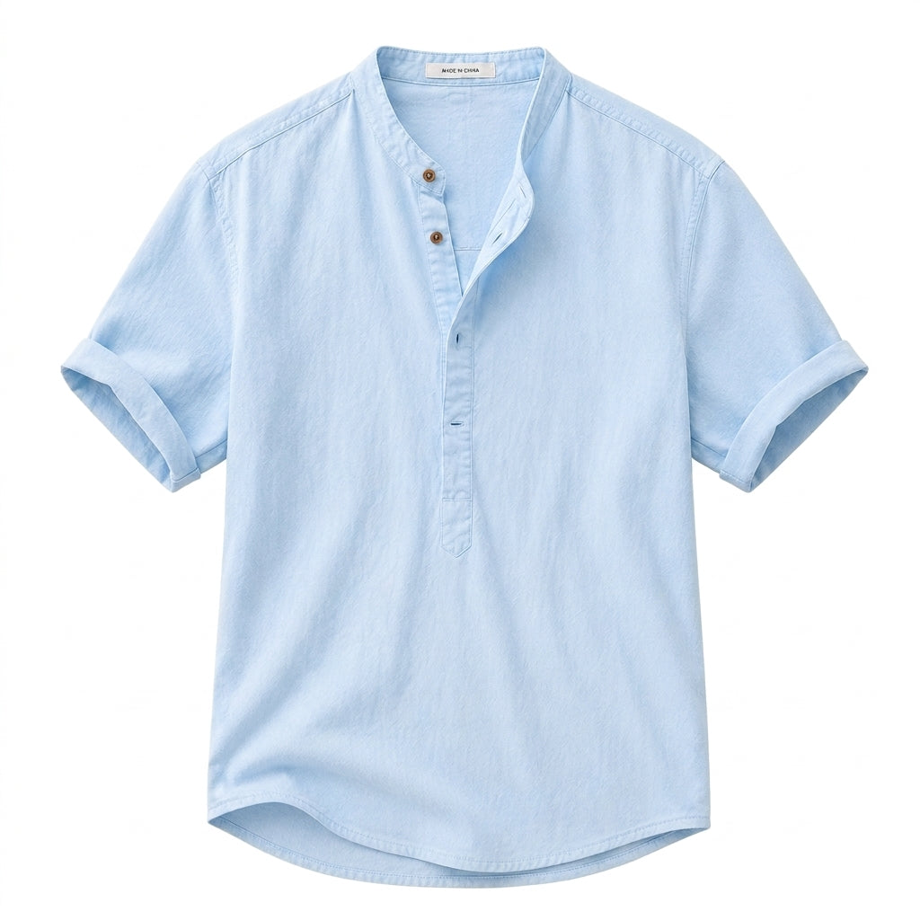Herren Kurzarmhemd mit Stehkragen und halber Knopfleiste-Shirts for men-Alpenkind