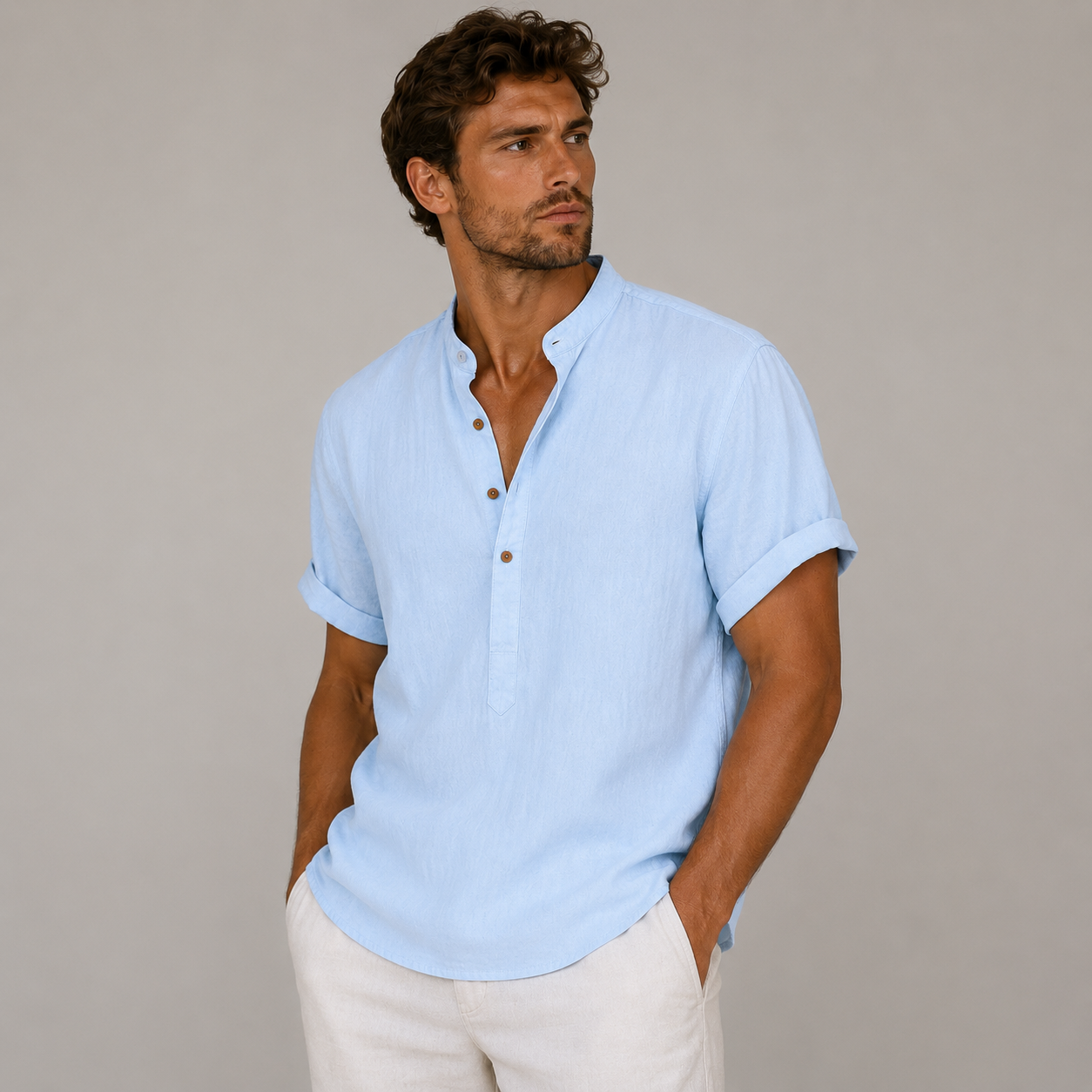 Herren Kurzarmhemd mit Stehkragen und halber Knopfleiste-Shirts for men-Alpenkind