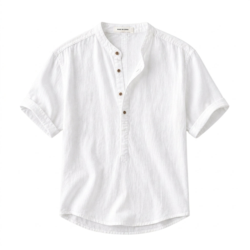 Herren Kurzarmhemd mit Stehkragen und halber Knopfleiste-Shirts for men-Alpenkind