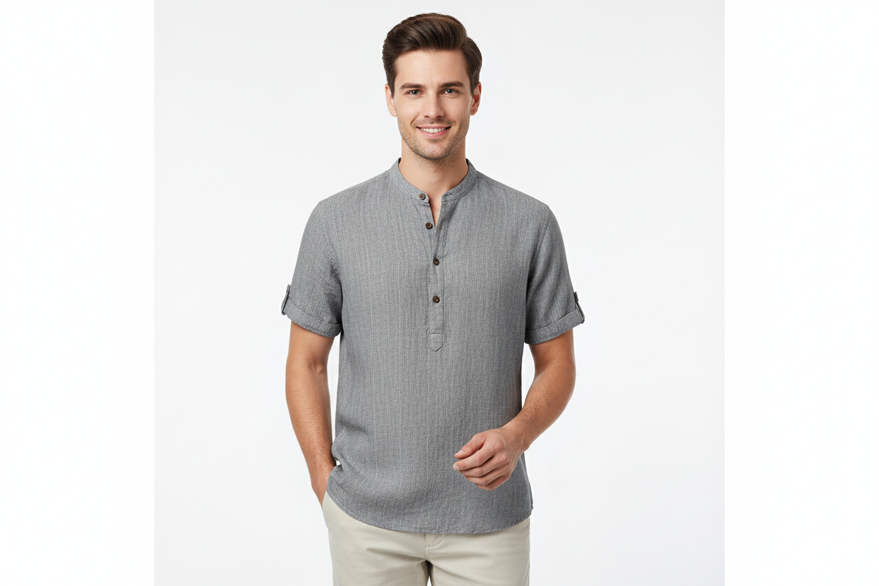Herren Kurzarmhemd mit Stehkragen und Knopfleiste-Shirts for men-Alpenkind