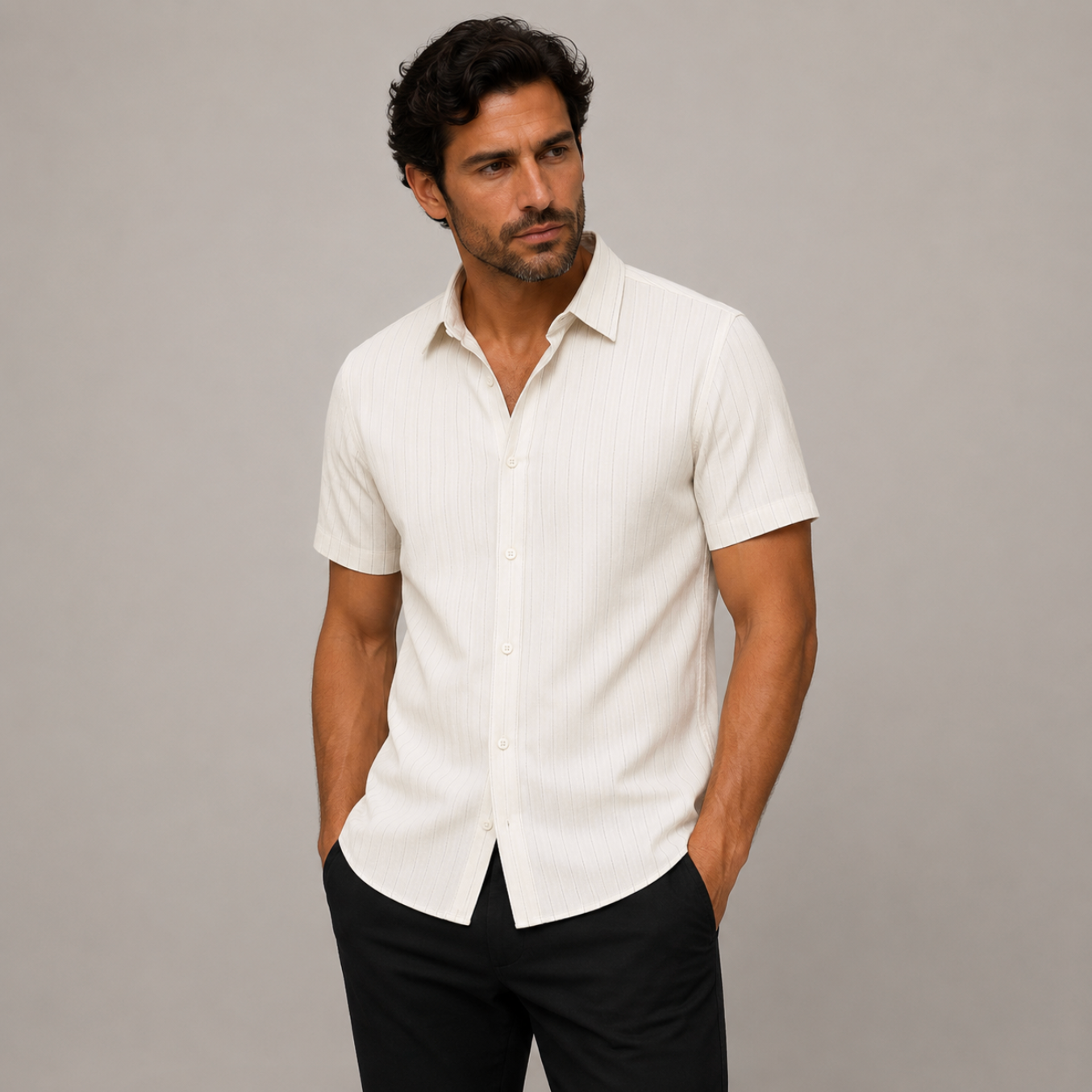 Herren Kurzarmhemd mit vertikaler Rippenstruktur und Brusttasche-Shirts for men-Alpenkind