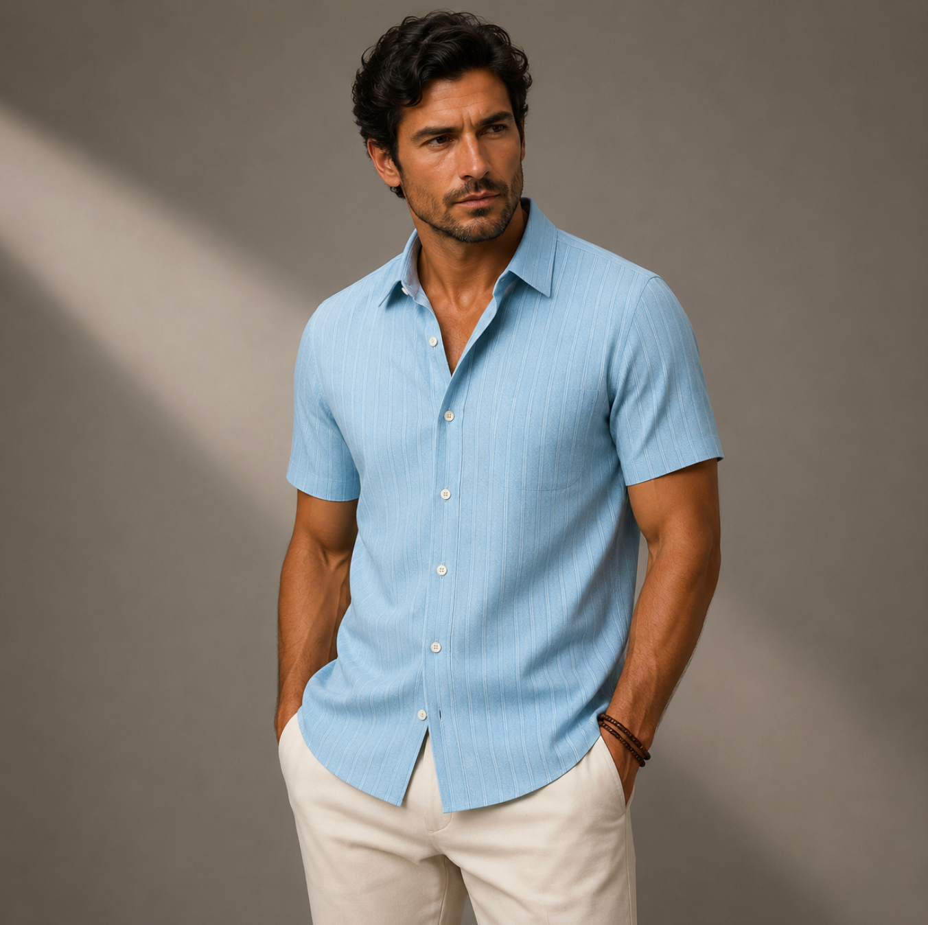 Herren Kurzarmhemd mit vertikaler Rippenstruktur und Brusttasche-Shirts for men-Alpenkind