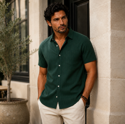 Herren Kurzarmhemd mit vertikaler Rippenstruktur und Brusttasche-Shirts for men-Alpenkind